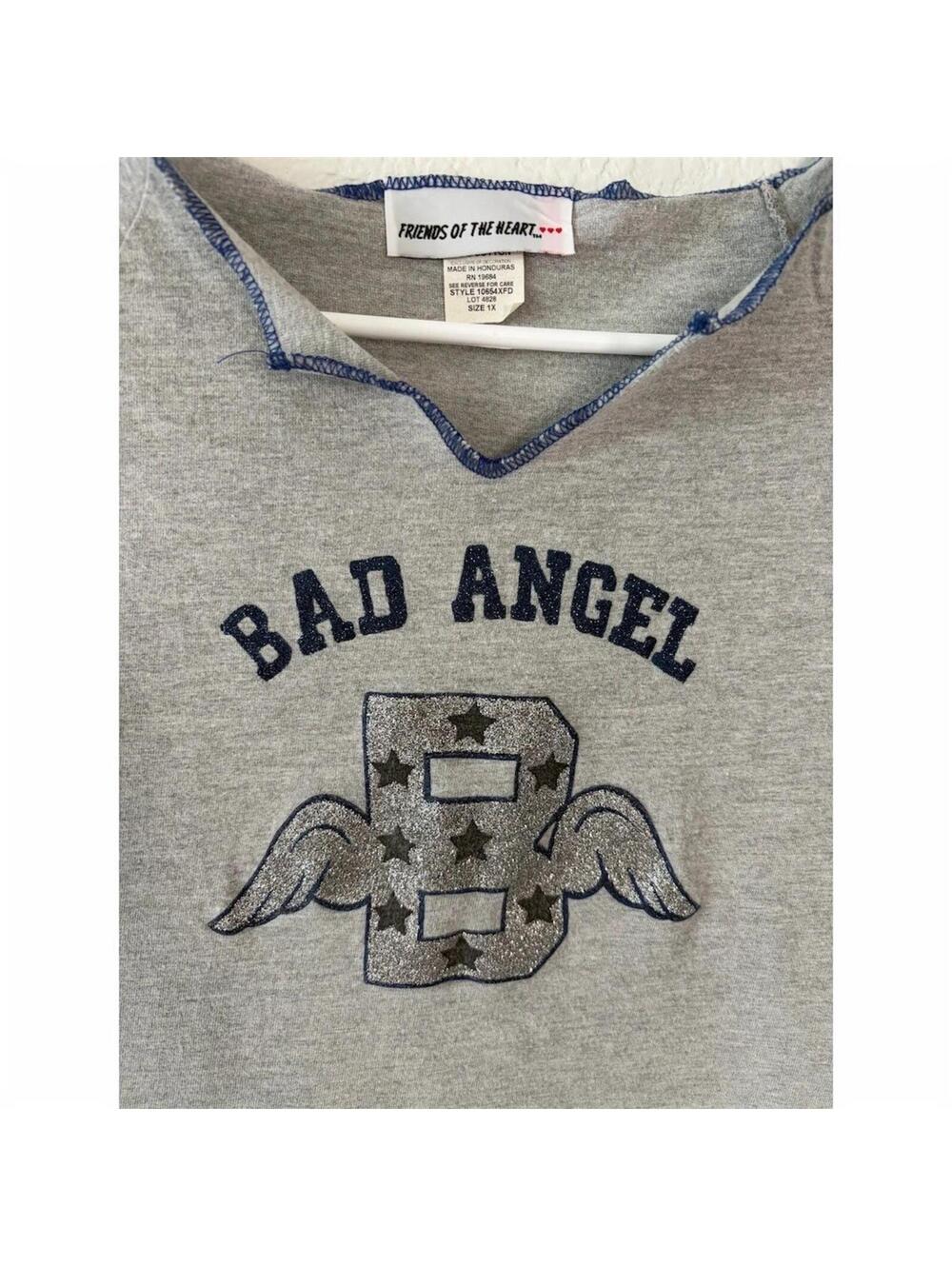 Vintage Bad Angel Graphic T-Shirt Girl’s 1X Cap Sleeve Blue Contrast Stitch - Picture 3 of 6